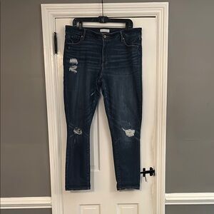 LOFT Blue Curvy Skinny Jeans with Distressed Details